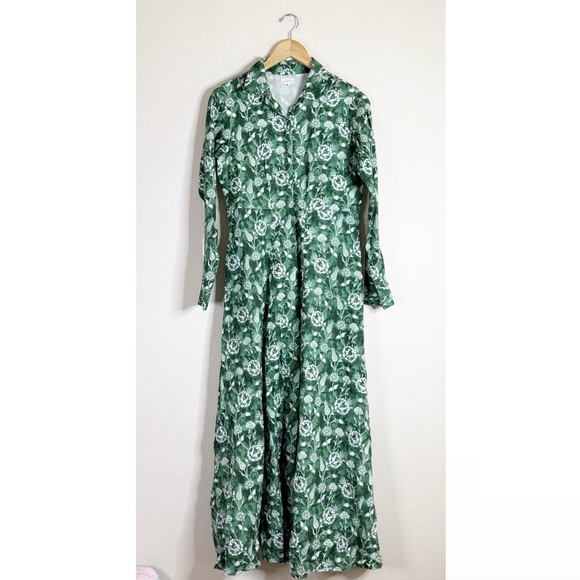 Livro Dresses & Skirts - LIVRO green floral block print button front maxi shirt dress SMALL